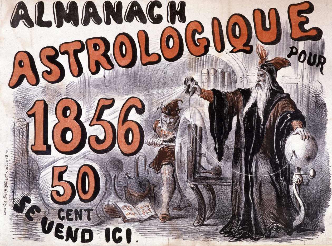 Nostradamus, astrolog som lyser upp framtiden - i "Almanach Astrologique"" från 1856 av French School