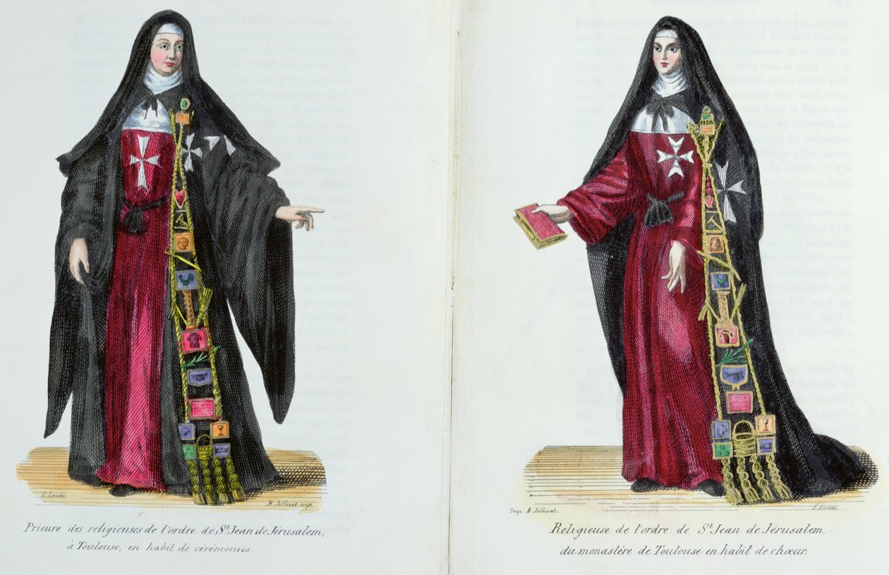 Nunnor av Johannesorden av Jerusalem, illustration från History and Costumes of Monastic Orders av Fader Helyot, 1842 av French School