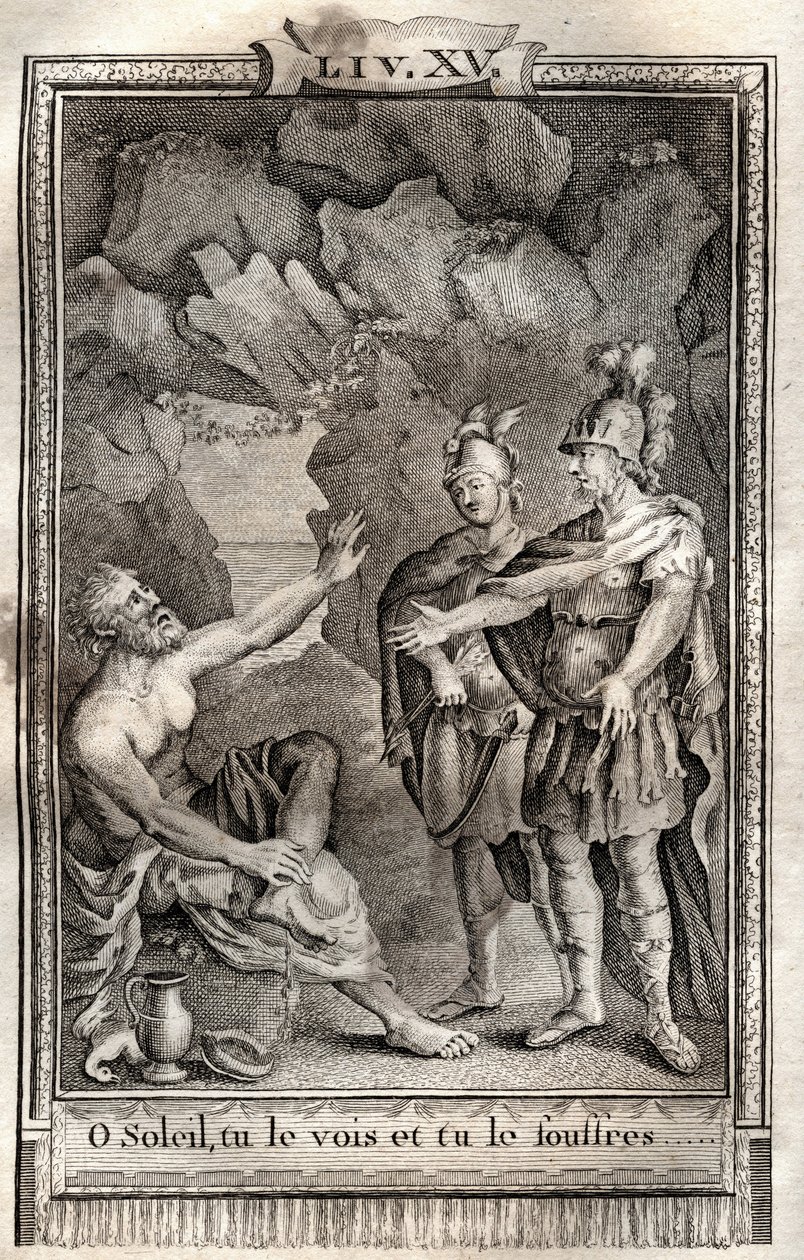 O Sol du ser det, och du lider det! Ulysse svarade mig utan att röra på mig: Jupiter vill ha det... gravyr från 1798 av Monnet i "Les Aventures de Telemaque, fils d