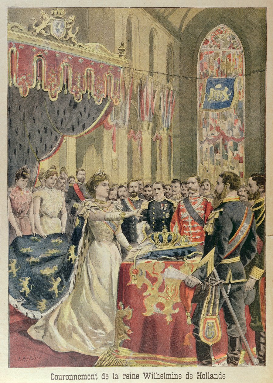 Drottning Wilhelminas konstitutionsed (1880-1962) vid Nieuwe Kerk (Nya kyrkan) Amsterdam, 31 augusti 1898, illustration från Le Petit Journal, september 1898 av French School