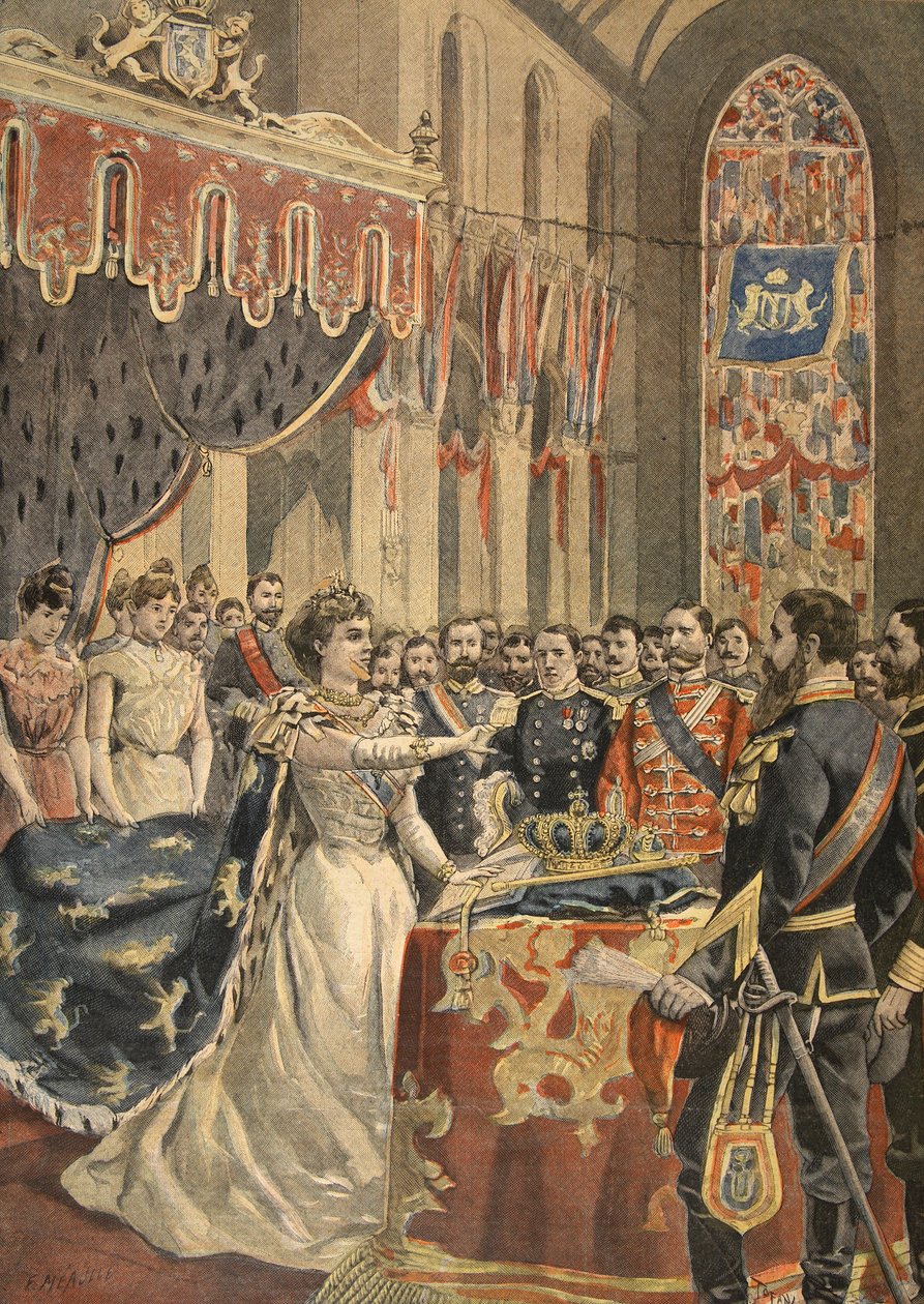 Drottning Wilhelminas konstitutionsed illustration från Le Petit Journal: Supplement illustre, 1898 av French School