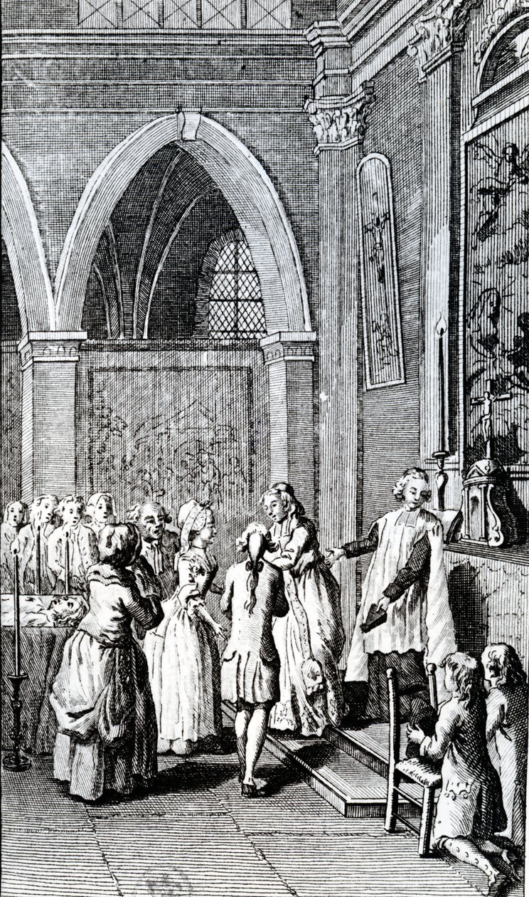 Lydnad, illustration från Min fars liv av Restif de la Bretonne av French School