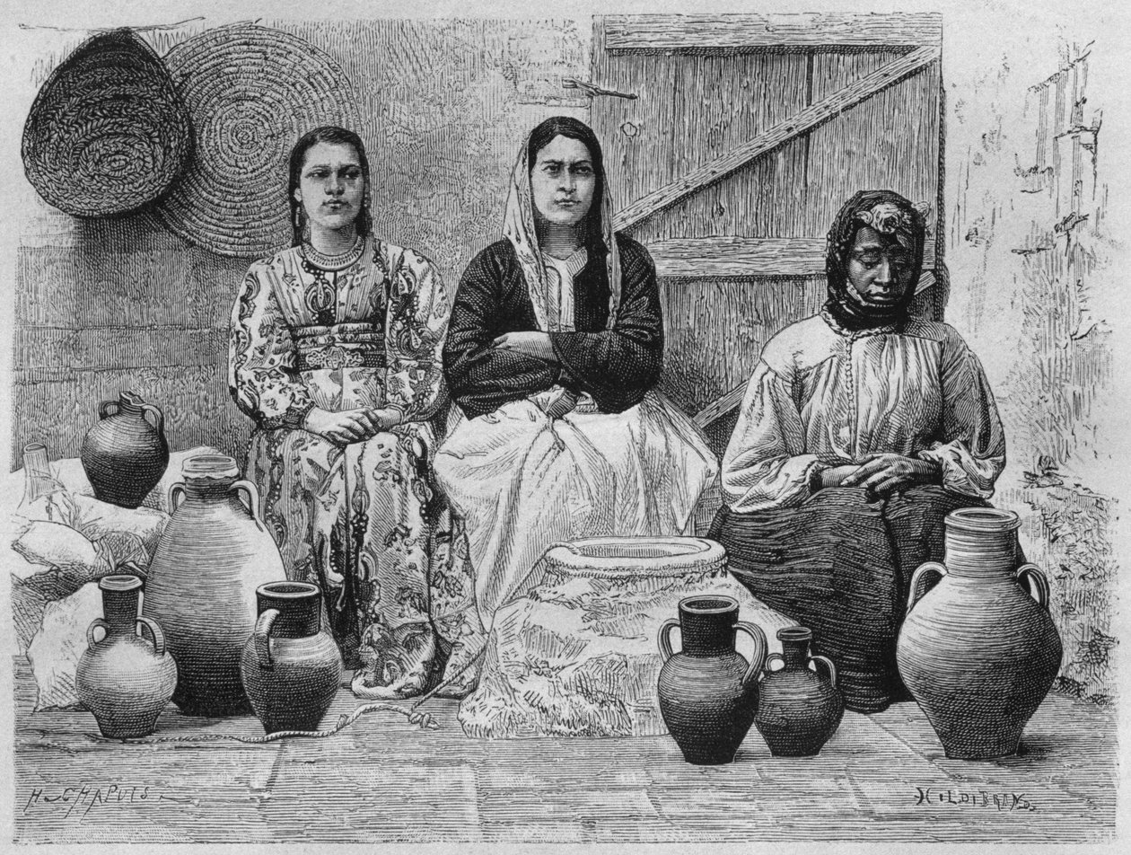 Oljehandlare i Jerusalem, från Syrien idag. Reser i Fenicien, Libanon och Judéen. 1875-1880 av Louis Charles Emile Lortet, 1884 (bw gravyr) av French School