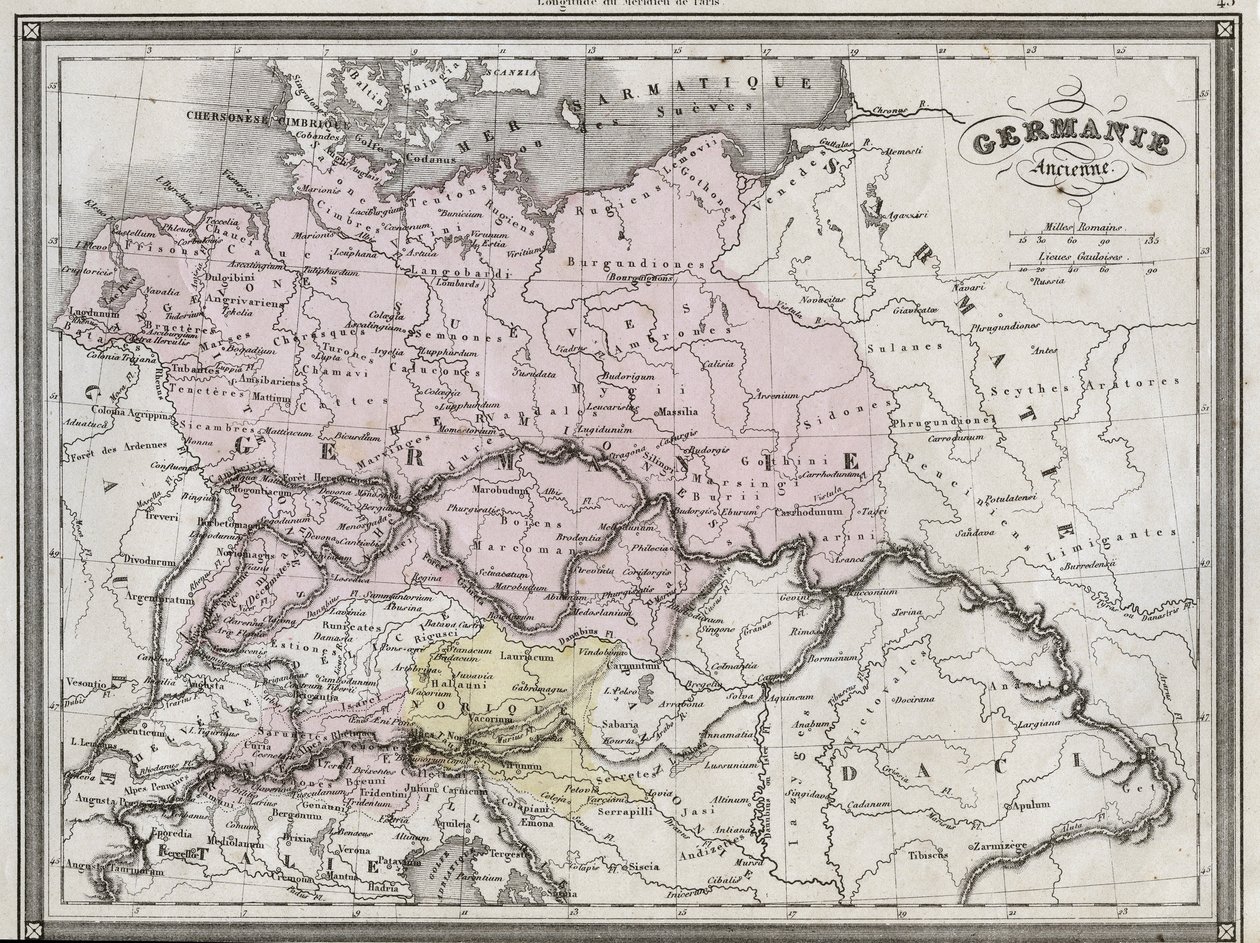 Old Germania - Plåt extraherad från "" Universal Atlas of Ancient and Modern Geography for Residential Schools"" av Vuillemin - ca. 1845 av French School