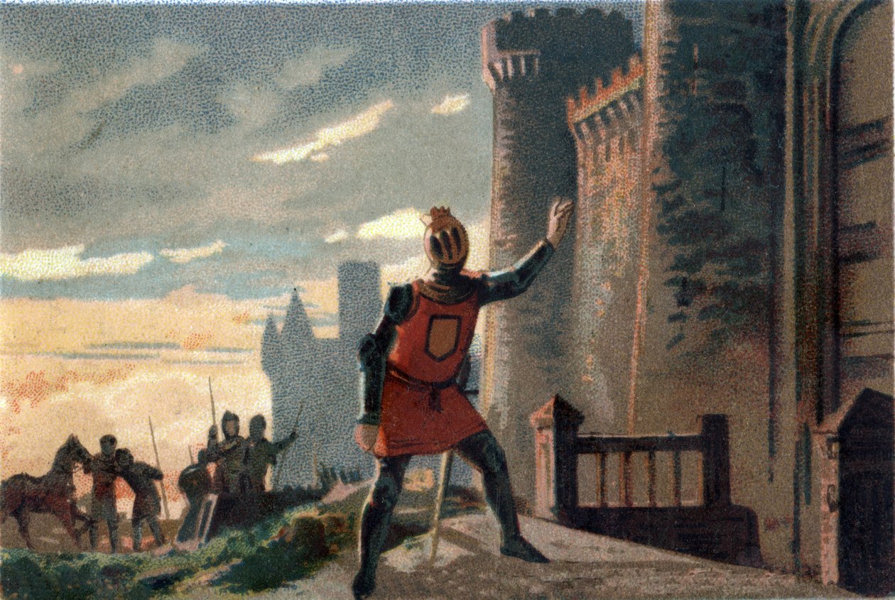 Hundraåriga krig: efter nederlaget i slaget vid Crecy knackar kungen av Frankrike Filip VI av Valois (1294-1350) på dörren till Chateau de Broye och säger "Öppna dig, det är Frankrikes förmögenhet!" (eller "Öppen, det är den olyckliga kungen av Frankrike! av French School