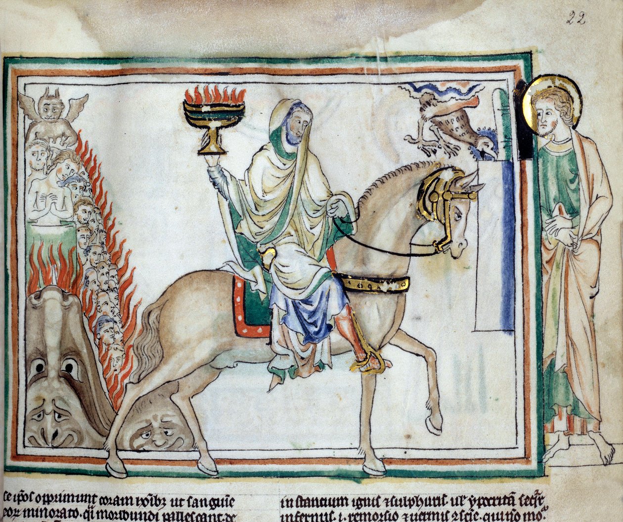 Öppning av det fjärde sigillet: Döden rider på den gröna hästen. Miniatyr hämtad från "The Apocalypse of Cambrai"" upplyst av den franska skolan på 1200-talet. Ms 422. Kommunalbibliotek, Cambrai av French School