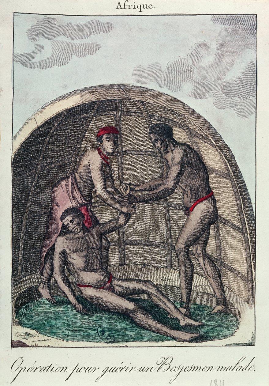 Operation för att hela en sjuk Bushman, 1811 (färgstick) av French School