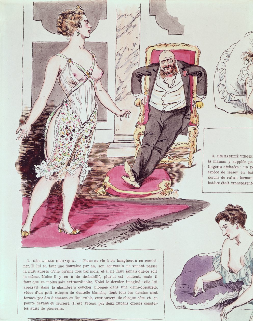 Orgiastic Negligee, illustration från La Vie Parisienne, ca 1870-80 (färggravyr) av French School