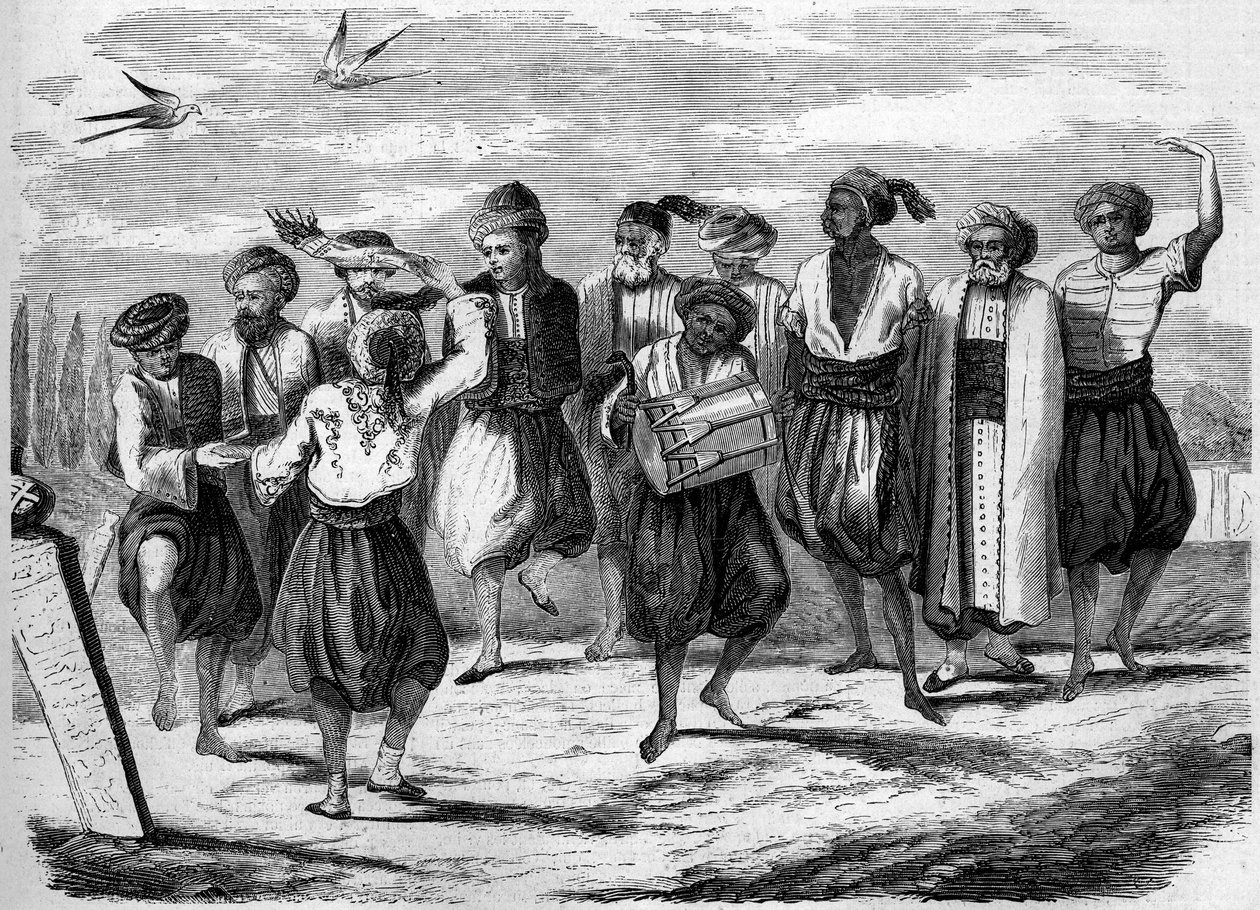Ortodox fest: grekiska påskdanser på Grand Field of the Dead i Konstantinopel. Gravyr i "" Le Monde Illustré"" nr 52 av 10 april 1858. av French School