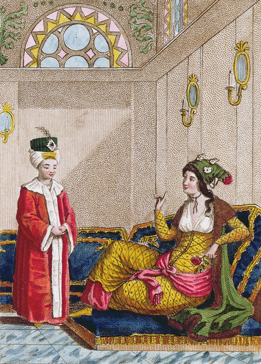 Ottomansk kronprins med sin favoritsultana, ca 1813 (färgstick) av French School
