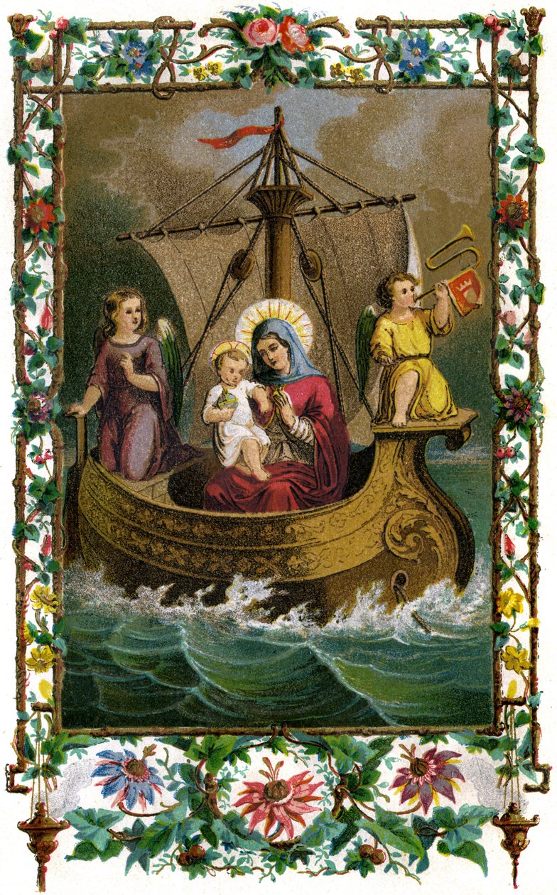 Vår Fru av Boulogne, Jungfru Maria och Jesusbarnet (Kristus) i en båt på havet av French School
