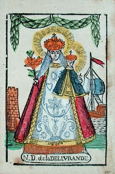 Our Lady of Delivrande, pilgramssouvenir, ca 1820-30 (träblock i färg) av French School