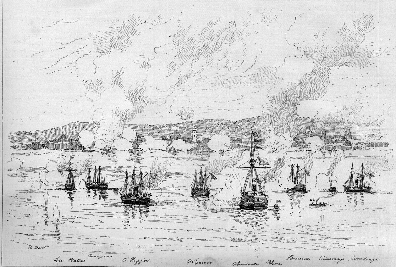 Stillahavskriget (1879-1884) mellan Peru och Bolivia och Chile - 22 april av French School