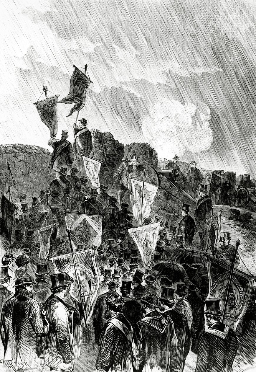 Frimurares pacifistiska demonstration om befästningarna den 28 april 1870 för att kräva att bombardementet av Paris upphör, från Le Monde Illustré, 5 maj 1870 av French School