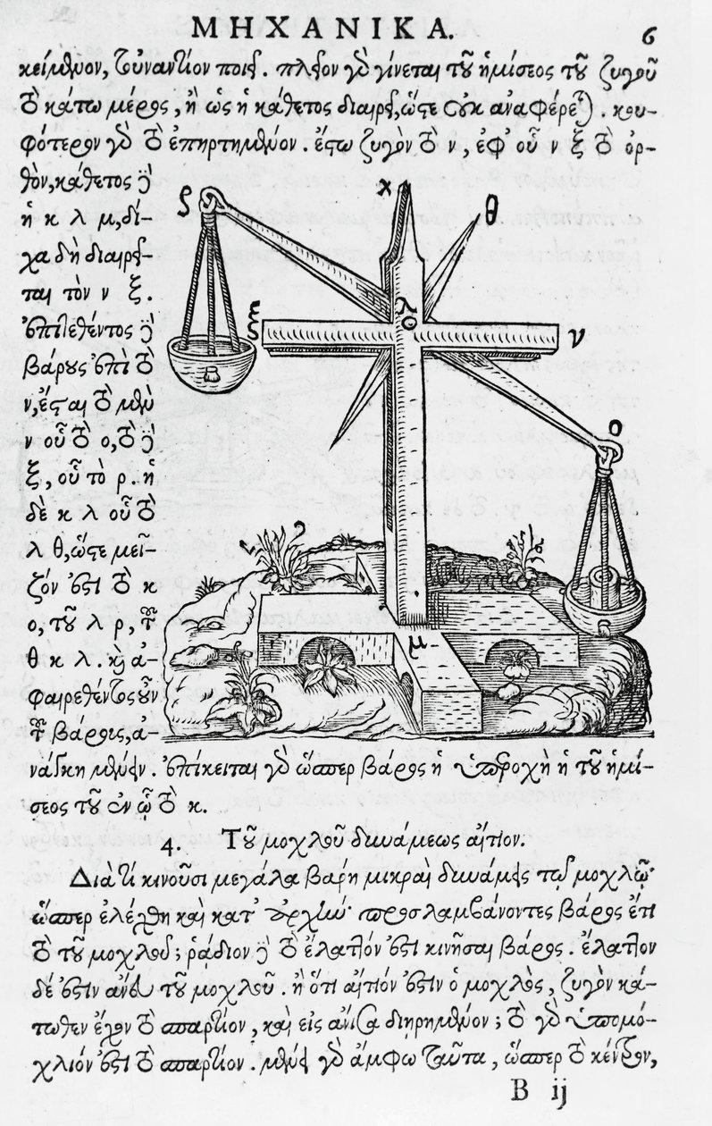 Sida från Mhxanika, reproduktion av grekiskt manuskript av Aristoteles (384-322 f.Kr.), publicerad i Paris av French School