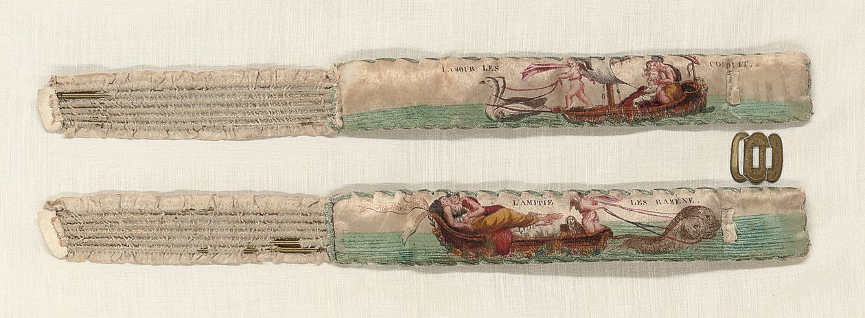 Ett par strumpeband, ca 1770-90 (silke och metall) av French School