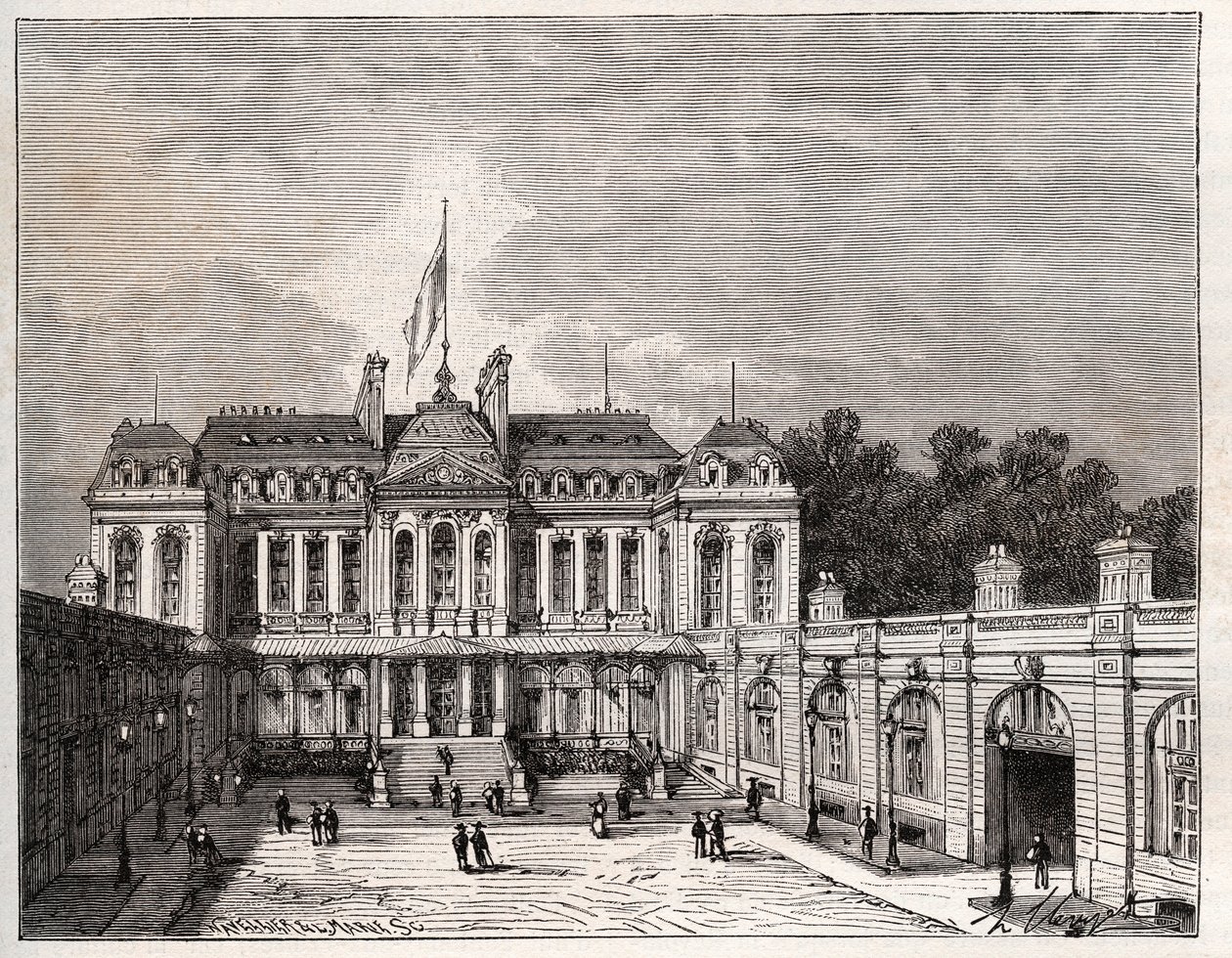 Elysee Palace i Paris - gravyr i "La France illustrée: geografi, historia, statistisk administration" av V.A. Malt-Brown. 1884 av French School