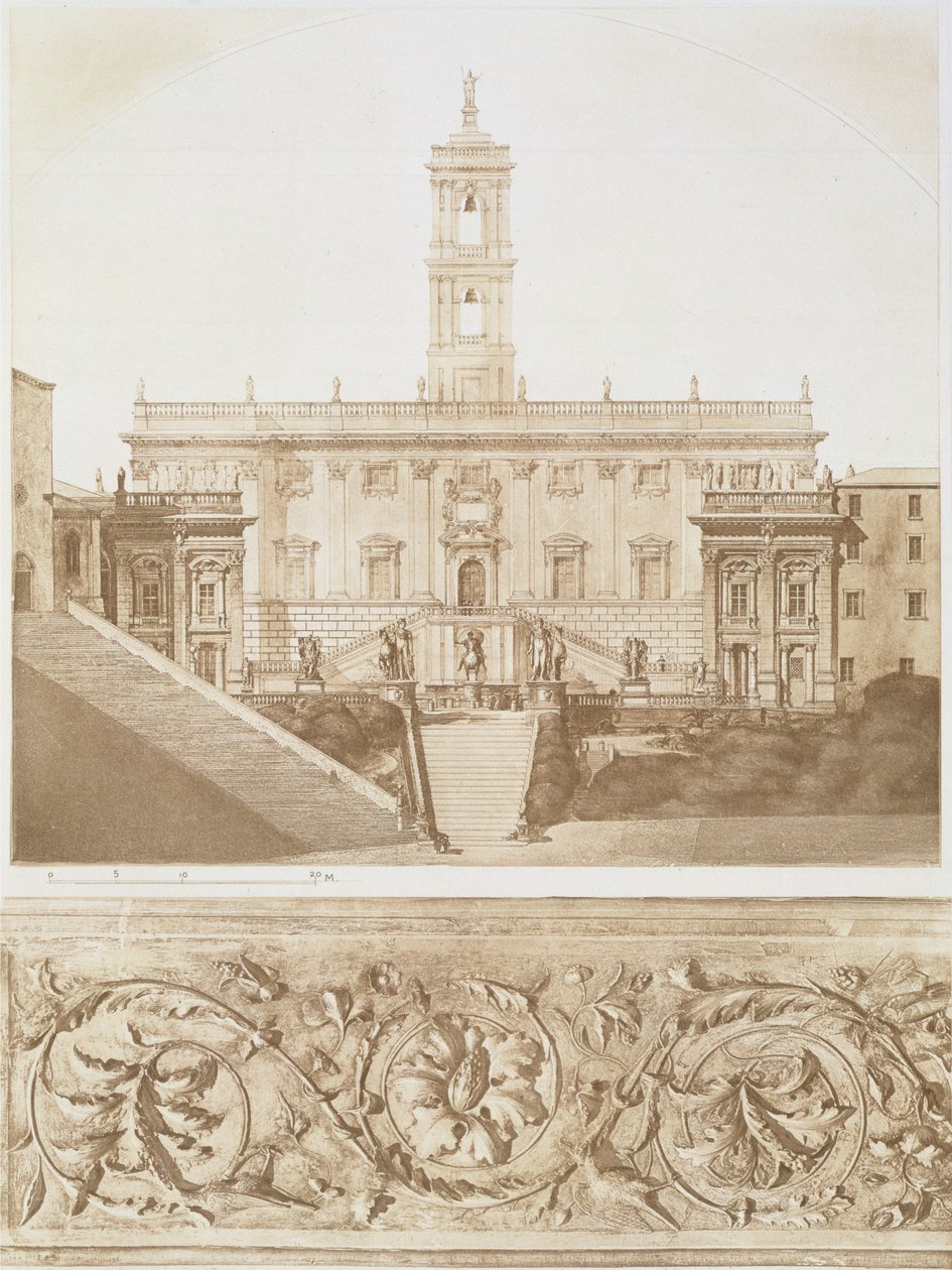 Palazzo Senatorio, Capitolium, Rom, från fragment av medeltida och renässansarkitektur, graverad av Jules Adolphe Chauvet (f.1828) av French School