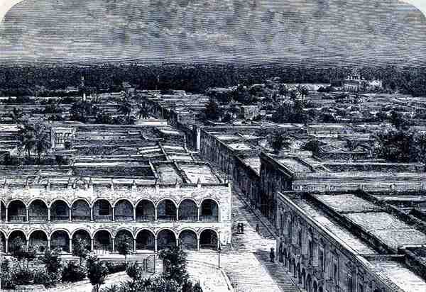 Panoramautsikt över Merida, från de antika städerna i den nya världen, av Claude-Joseph-Desire Charnay, pub. 1887 av French School