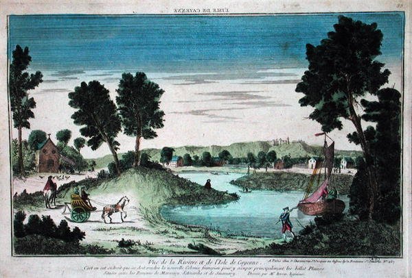 Panoramautsikt över floden och ön Cayenne, Franska Guyana (färggravyr) av French School