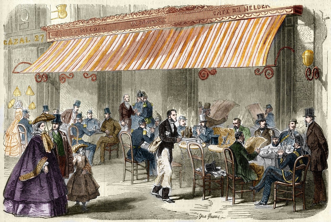 Paris på 1800-talet. Boulevard des Italians 1859: utanför caféet Helder klockan fem på kvällen. av French School