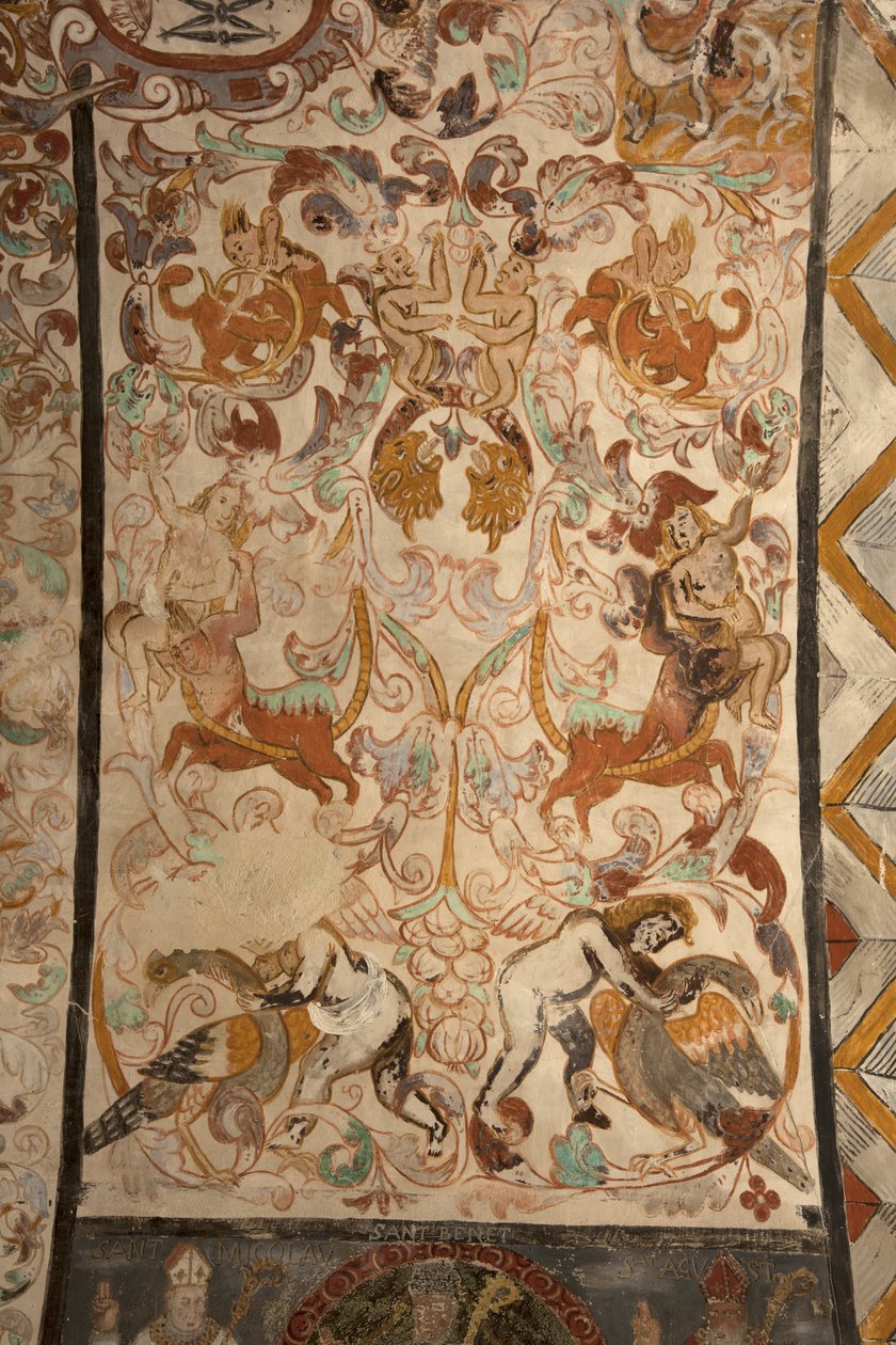 Sockenkyrka (Church of Our Lady of Solers). Interiör. Skepparna. Väggmålningar. Detalj. 1500-talet (?). av French School