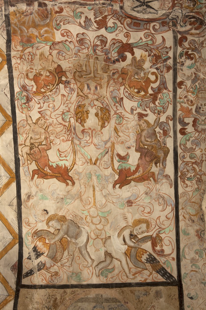 Sockenkyrka (Church of Our Lady of Solers). Interiör. Skepparna. Väggmålningar. Detalj. 1500-talet (?). av French School