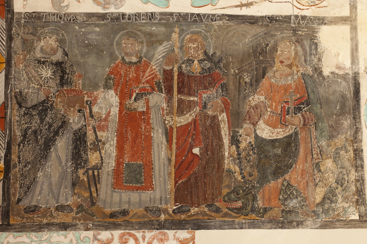 Församlingskyrka (Església de la Mare de Déu de Solers). Interiör. Mittskeppen. Muralmålningar. Detalj. 1500-talet (). av French School
