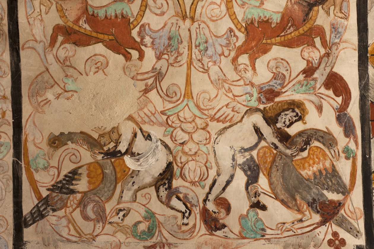 Sockenkyrka (Church of Our Lady of Solers). Interiör. Skepparna. Väggmålningar. Detalj. 1500-talet (?). av French School