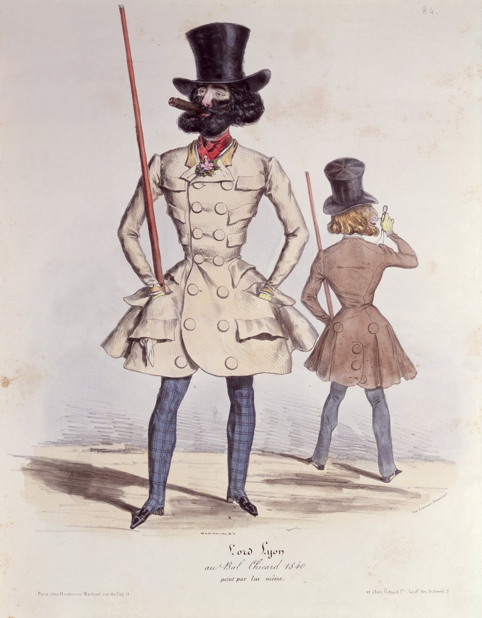 Parisian Dandies på Bal Chicard, 1840 (färg litho) av French School