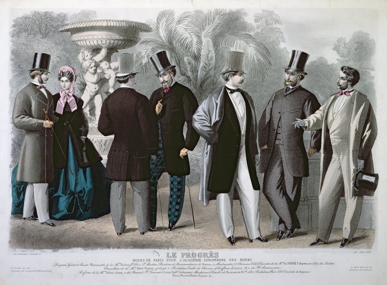 Parisisk modetallrik för Le Progres, juni 1864 (färggravyr) av French School