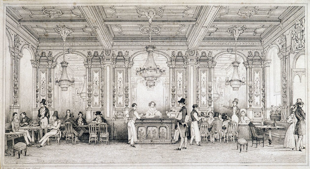 Parisiskt café i början av 1800-talet. av French School