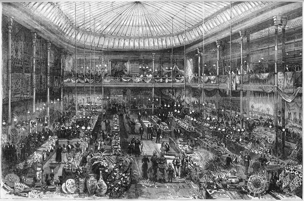 Parisiska varuhus: utsikt över butikshallen Little Saint Thomas 1878. Gravyr av Scott i "" The Illustrous World"" nr 1124 den 12 oktober av French School