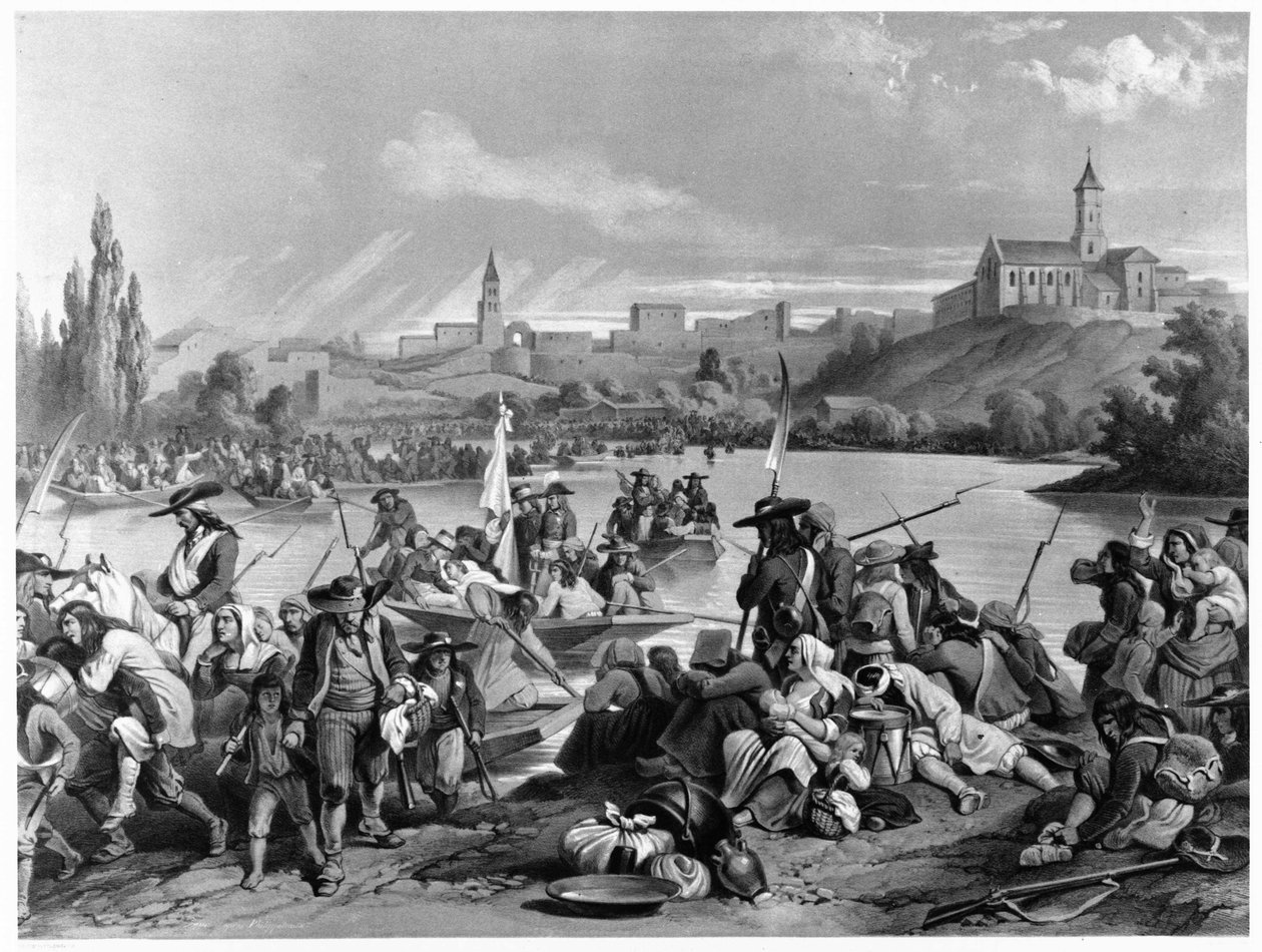 Passage av Loire av Vendée Armee, oktober 1793 - coll. Dobrée-museet, Nantes. av French School