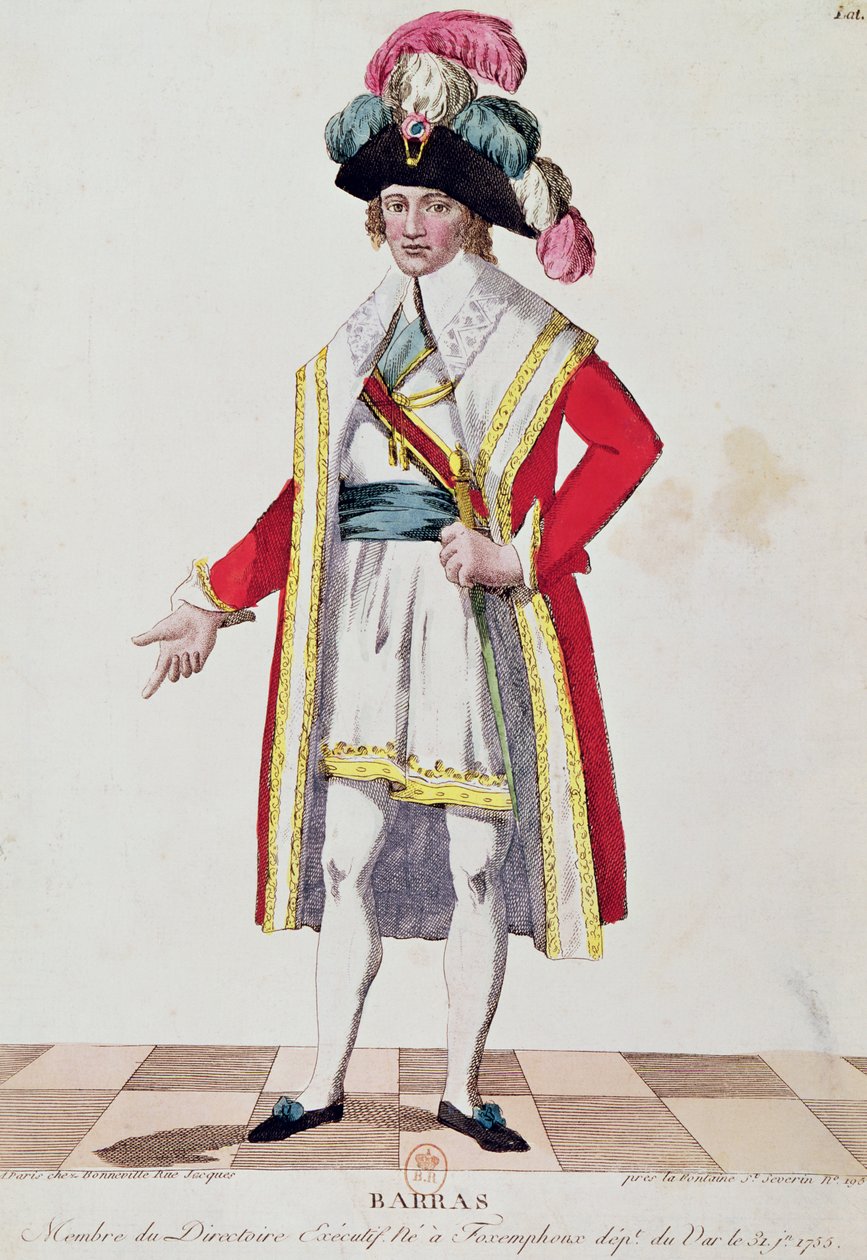 Paul Francois Jean Nicolas (1755-1829) Vicomte de Barras (färgad gravyr) av French School
