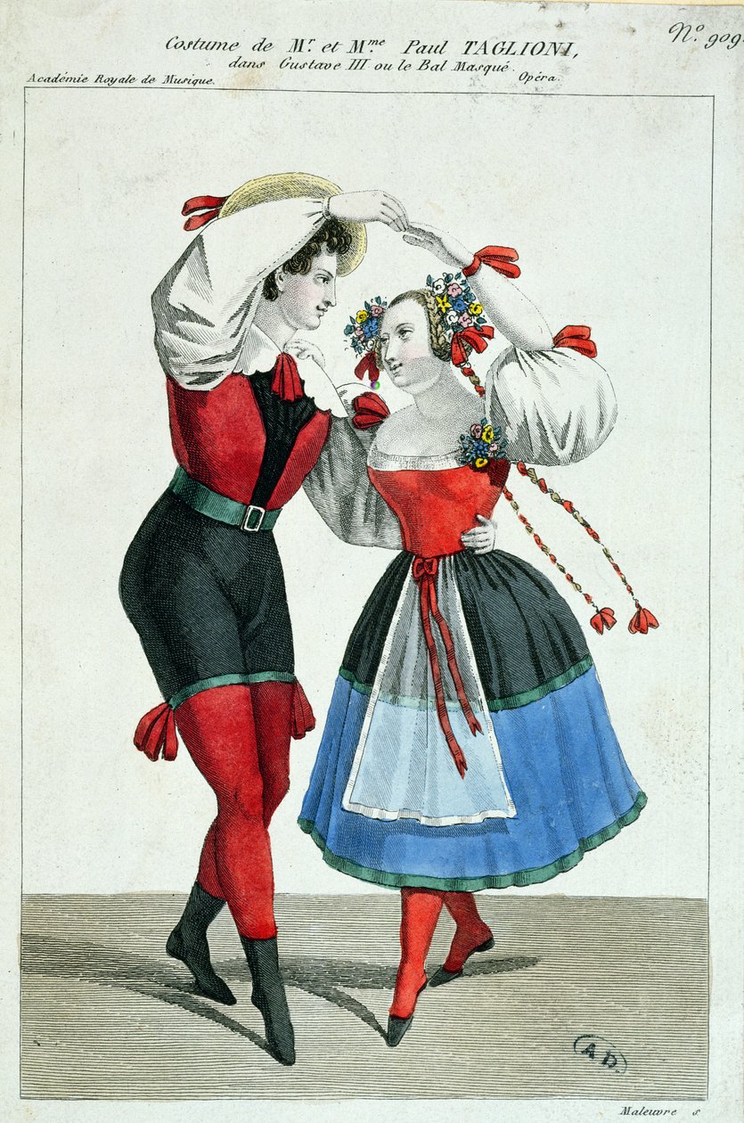 Paul Taglioni (1808-84) och hans fru Anna Galster dansar i Gustave III, ca 1830 av French School