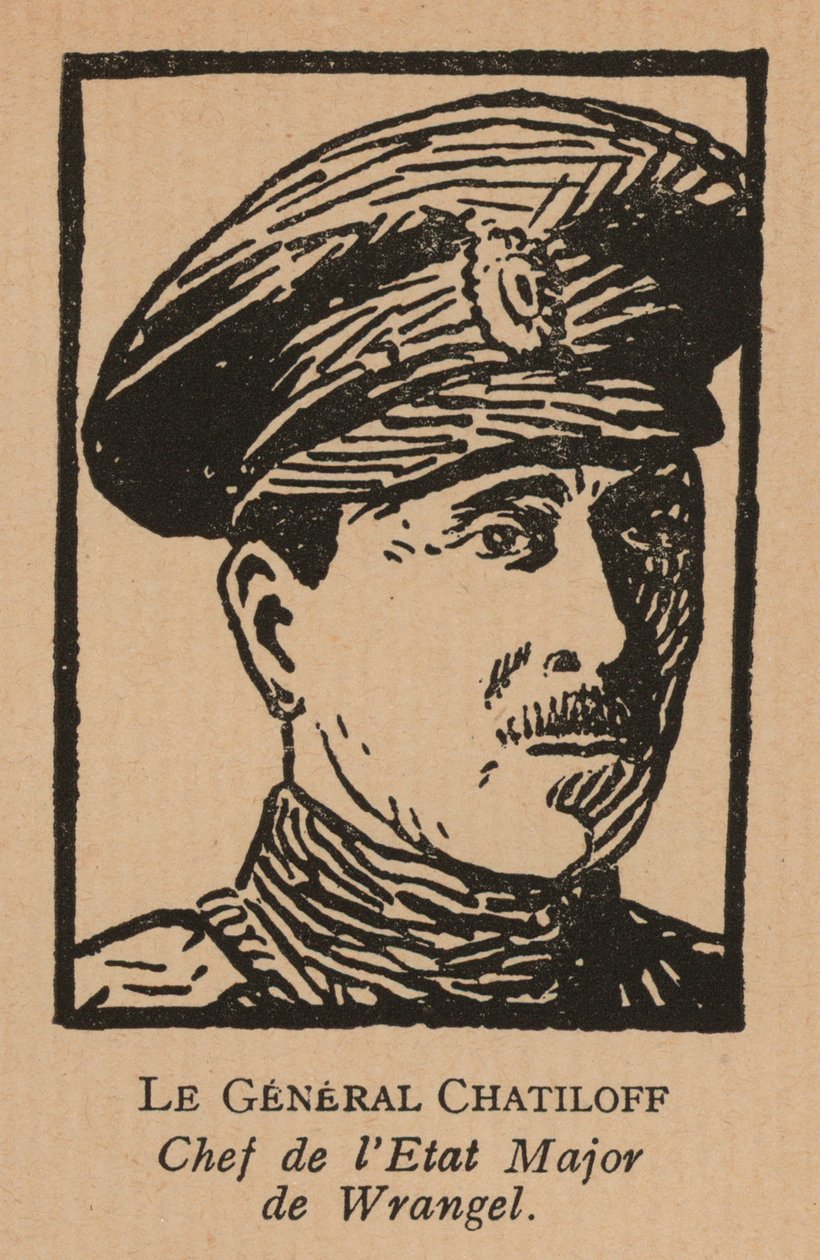 Pavel Chatilov, stabschef för general Pjotr Wrangels vita armé i södra Ryssland under ryska inbördeskriget (litografi) av French School