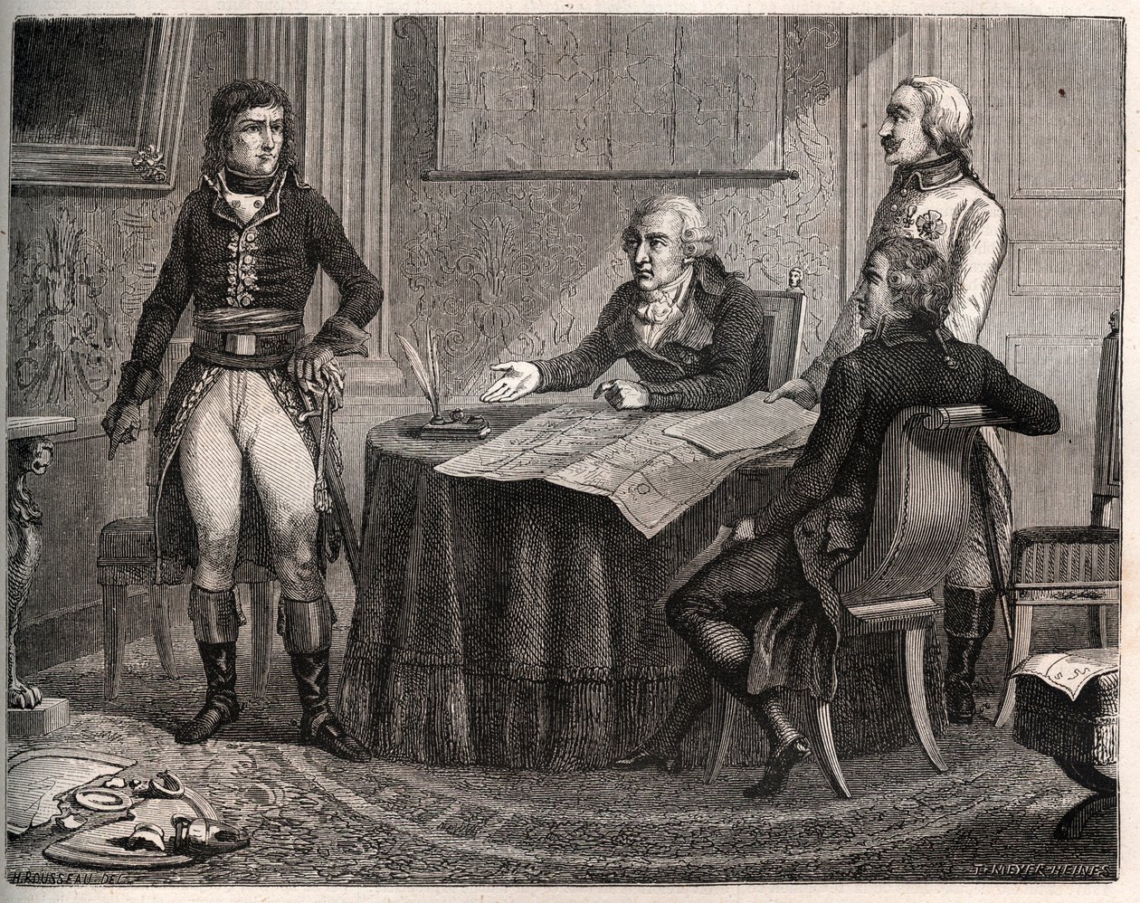 Freden i Campoformio mellan Österrike och Frankrike: Förhandlingar mellan greve Cobenzl och Napoleon Bonaparte av French School