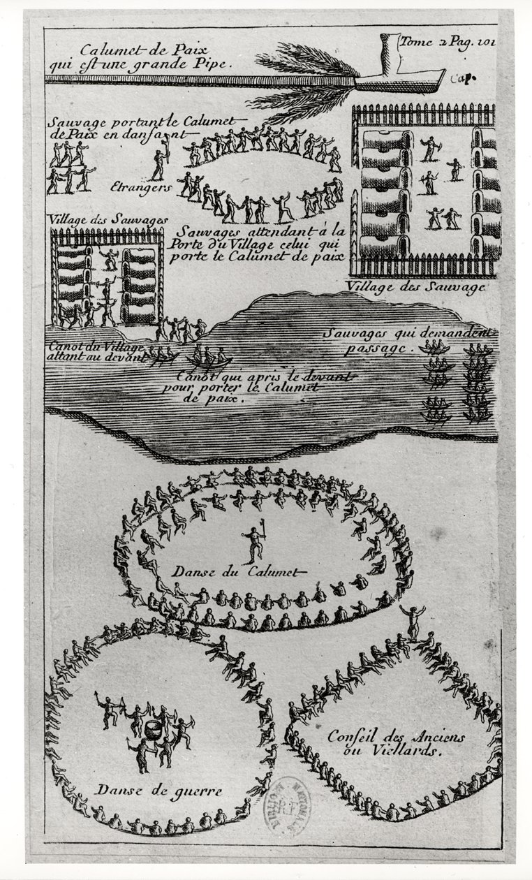 Iroquoisarnas fredspipdans, från "Dialogues Curieux entre l