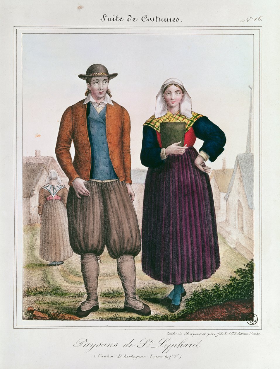 Bönder från Saint-Lyphard, från Les Costumes Bretons de Charpentier av French School