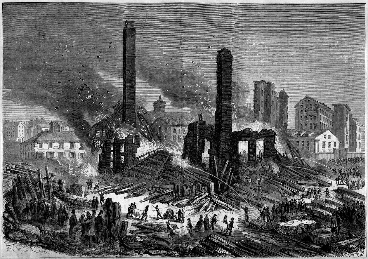 Pemberton mill brand i Lawrence, Massassuchets, USA, 10 januari av French School