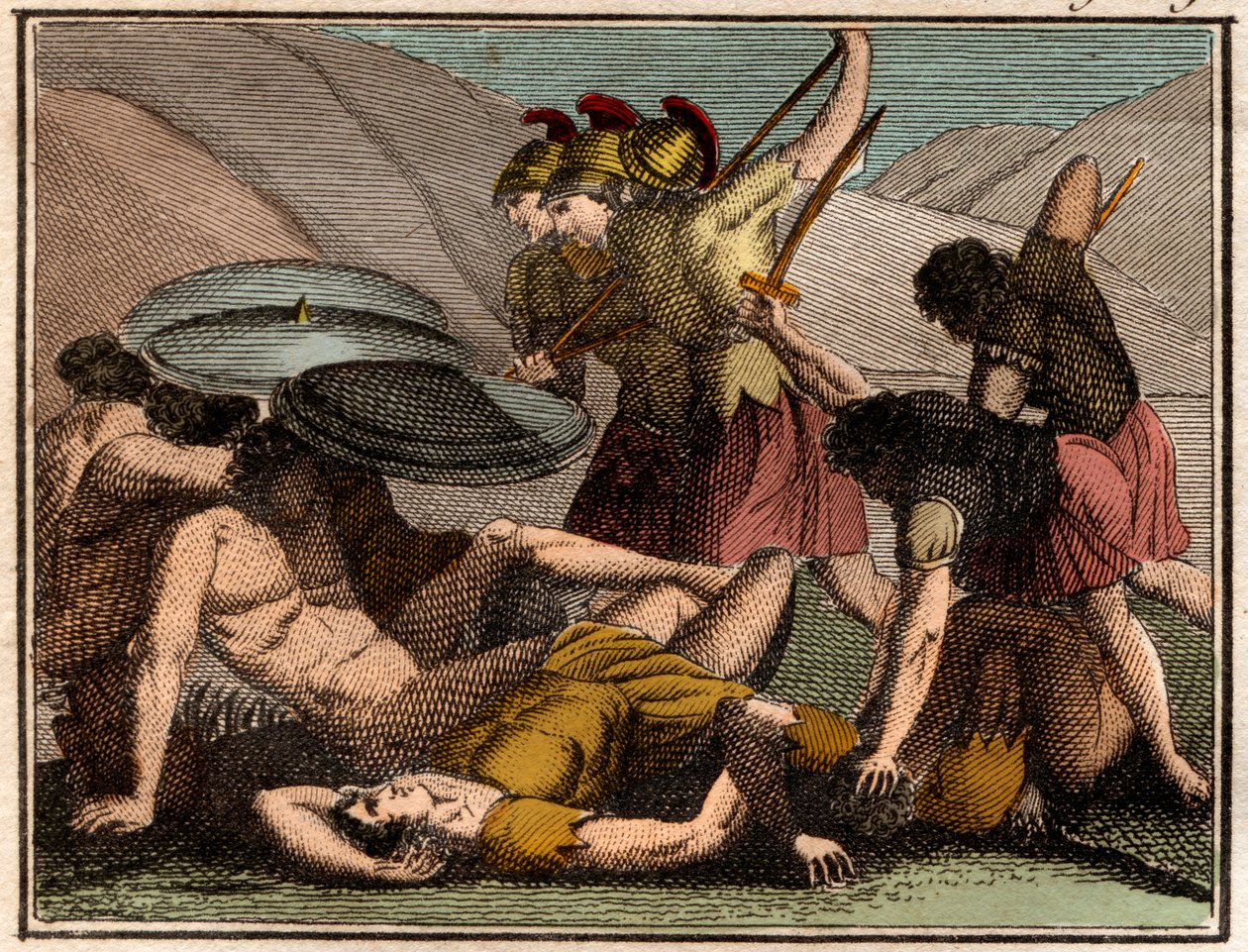 Persiska kriget Slaget vid Thermopylae 480 f.Kr. Den spartanske kungen Leonidas och hans män faller i striden. av French School