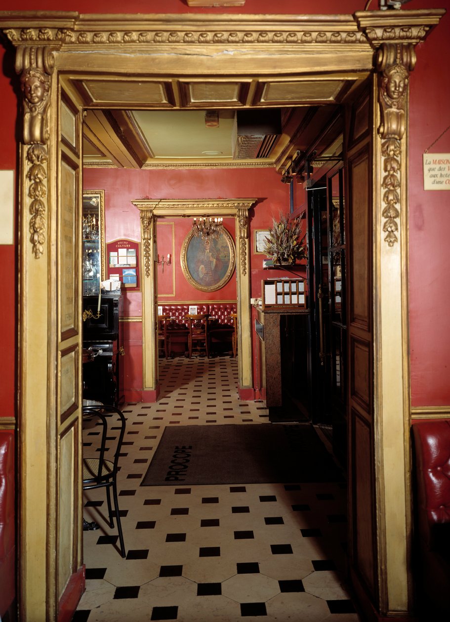 Perspektivvy av caféet Procope, Paris av French School
