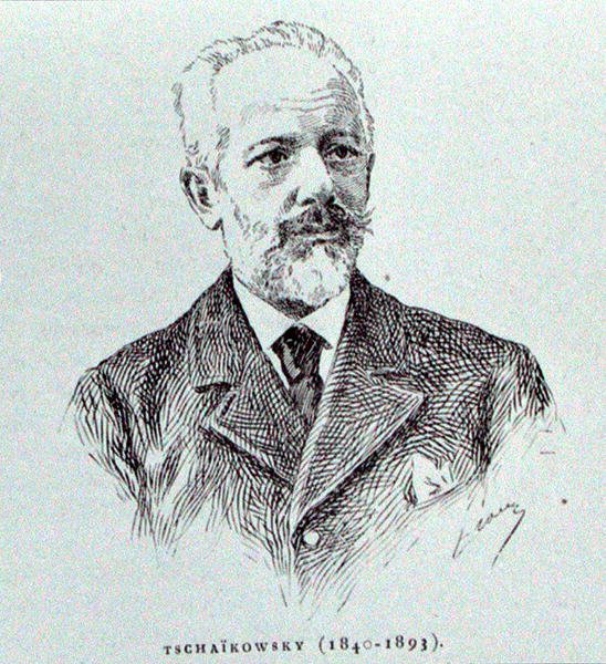 Petr Ilitch Tchaikovski (1840-93), illustration från "The History of Music in Russia" av Albert Soubies, publicerad i Paris av French School