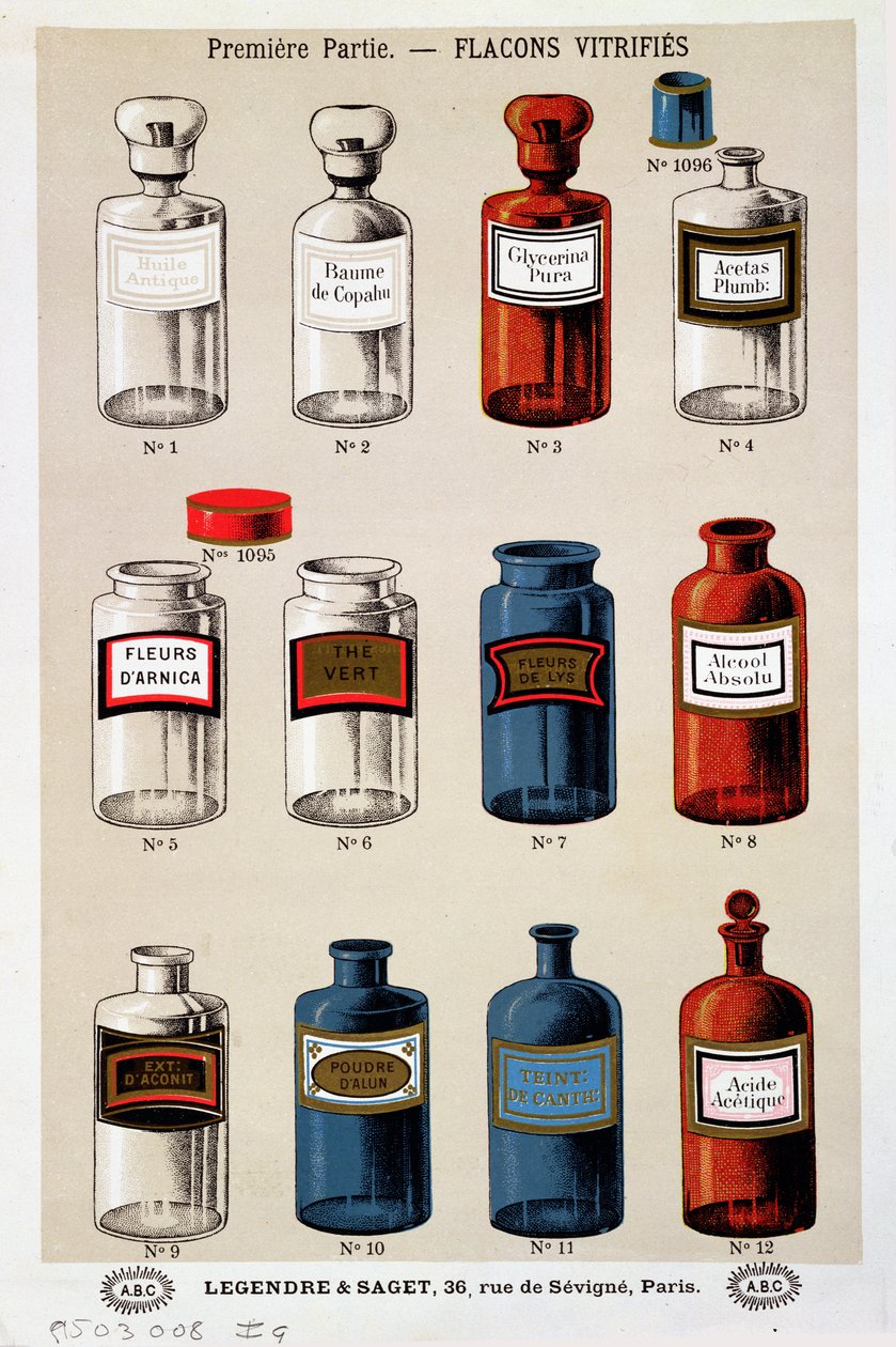 Läkemedelsförpackningar (färgat tryck) av French School