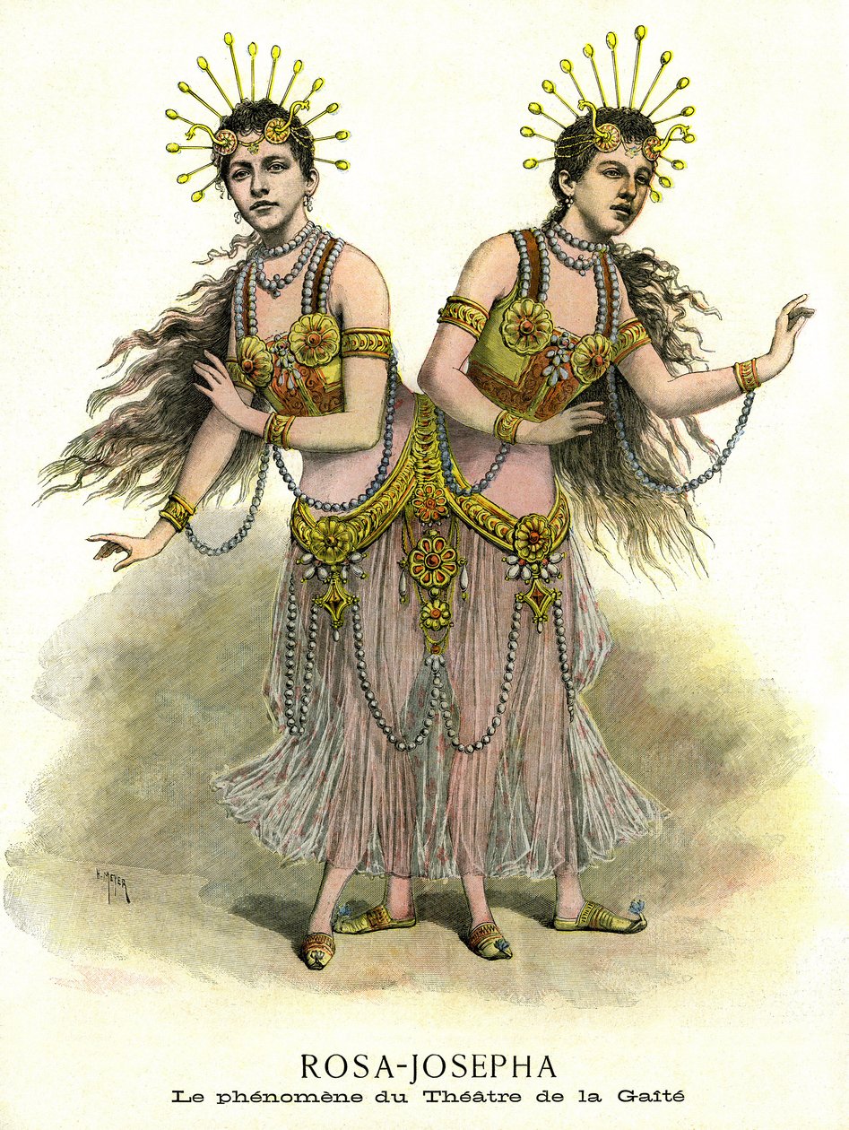 Phenomena in Spectacle: Rose and Joseph, the Siamese Sisters, presenterad på Theatre of the Gaite i Paris 1891 (tryck) av French School
