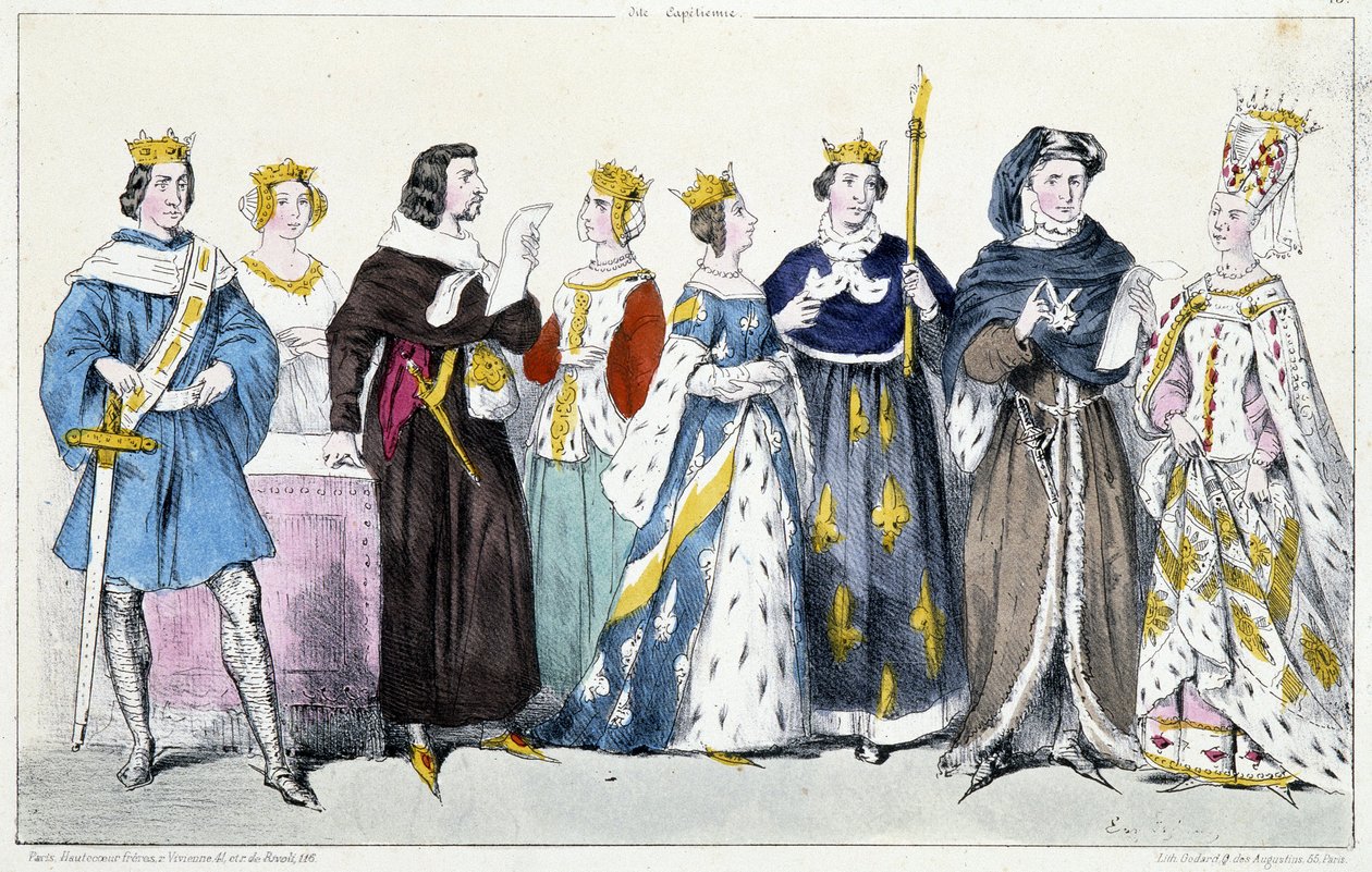Filip VI av Valois, Jeanne av Bourgogne, Johannes II av de Goda, Jeanne av Boulogne, Jeanne av Bourbon, Karl V av de vise, Karl VI, Isabeau (Isabella, Elizabeth) av Bayern (1371-1435) av French School