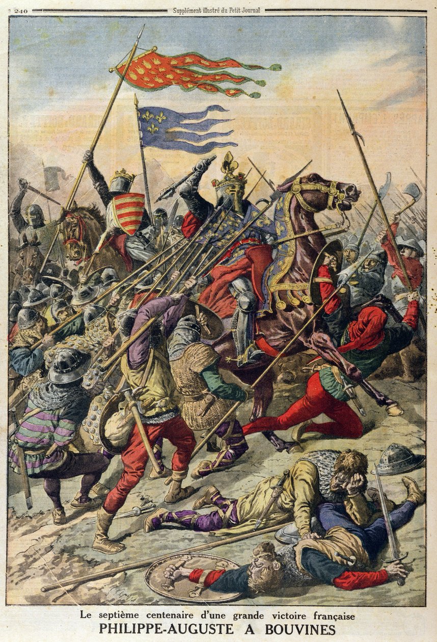 Philippe-Auguste (1165-1223) vid Bouvines, illustration från Le Petit Journal, 27 juli 1914 av French School
