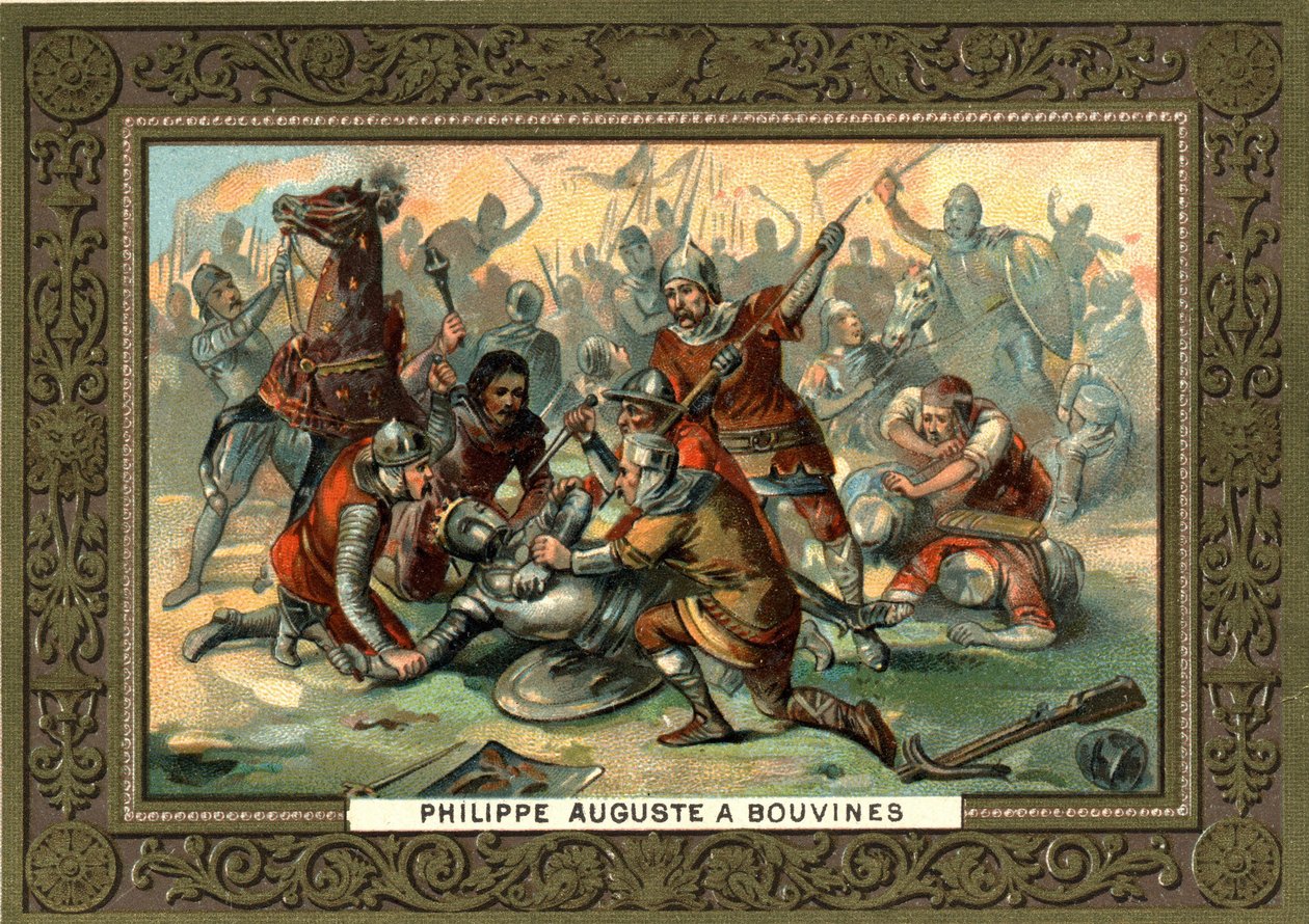 Philippe Auguste i Bouvines år 1214. 1800-talets kromolitografi Coll. Bianchetti. av French School