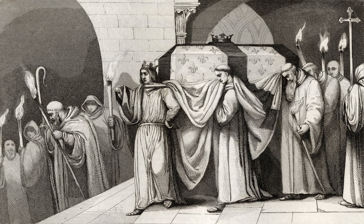 Philippe III (1245-85) den djärve hjälper till att bära sin fars kista, från 